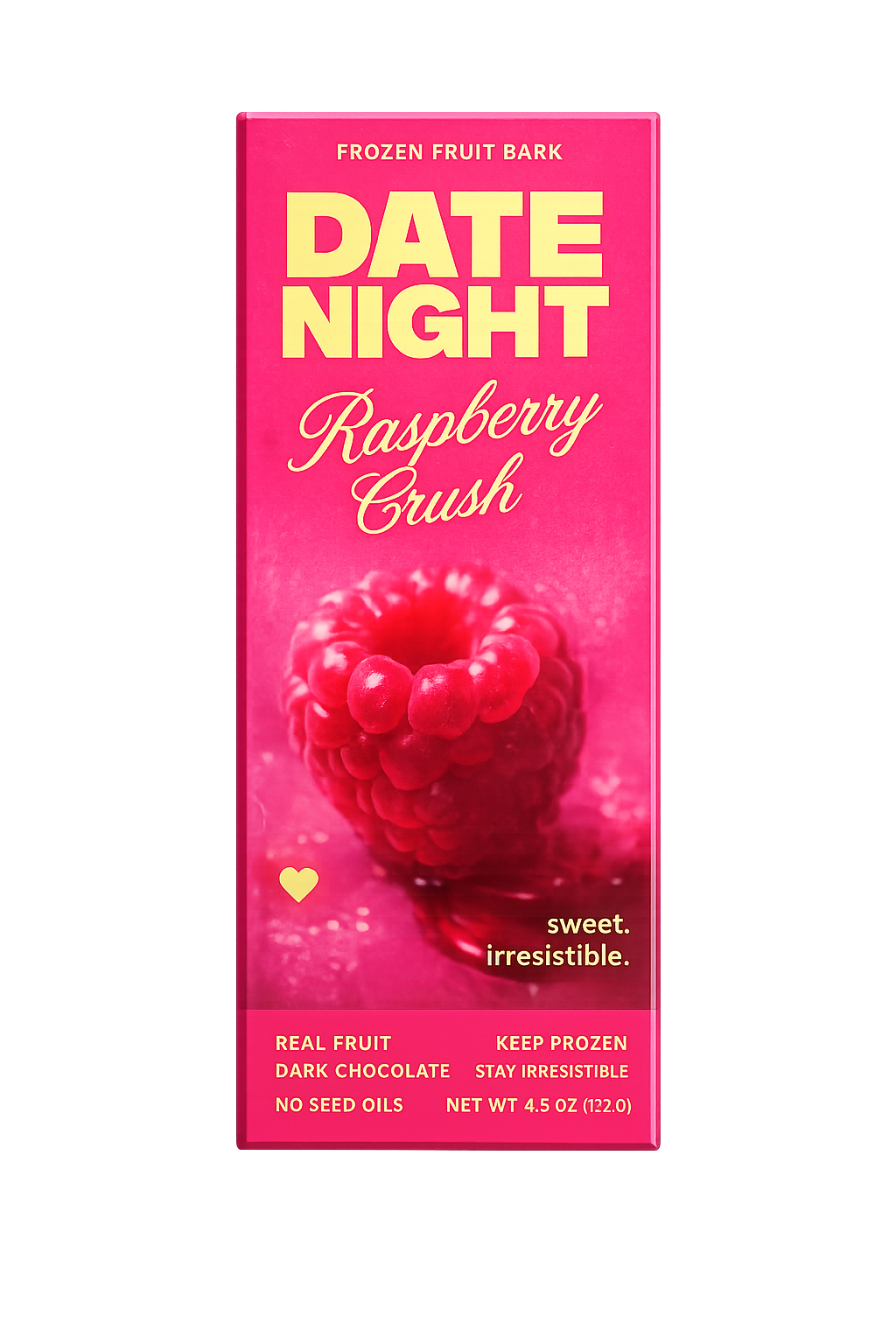 Date Night Raspberry Crush frozen date bark packaging