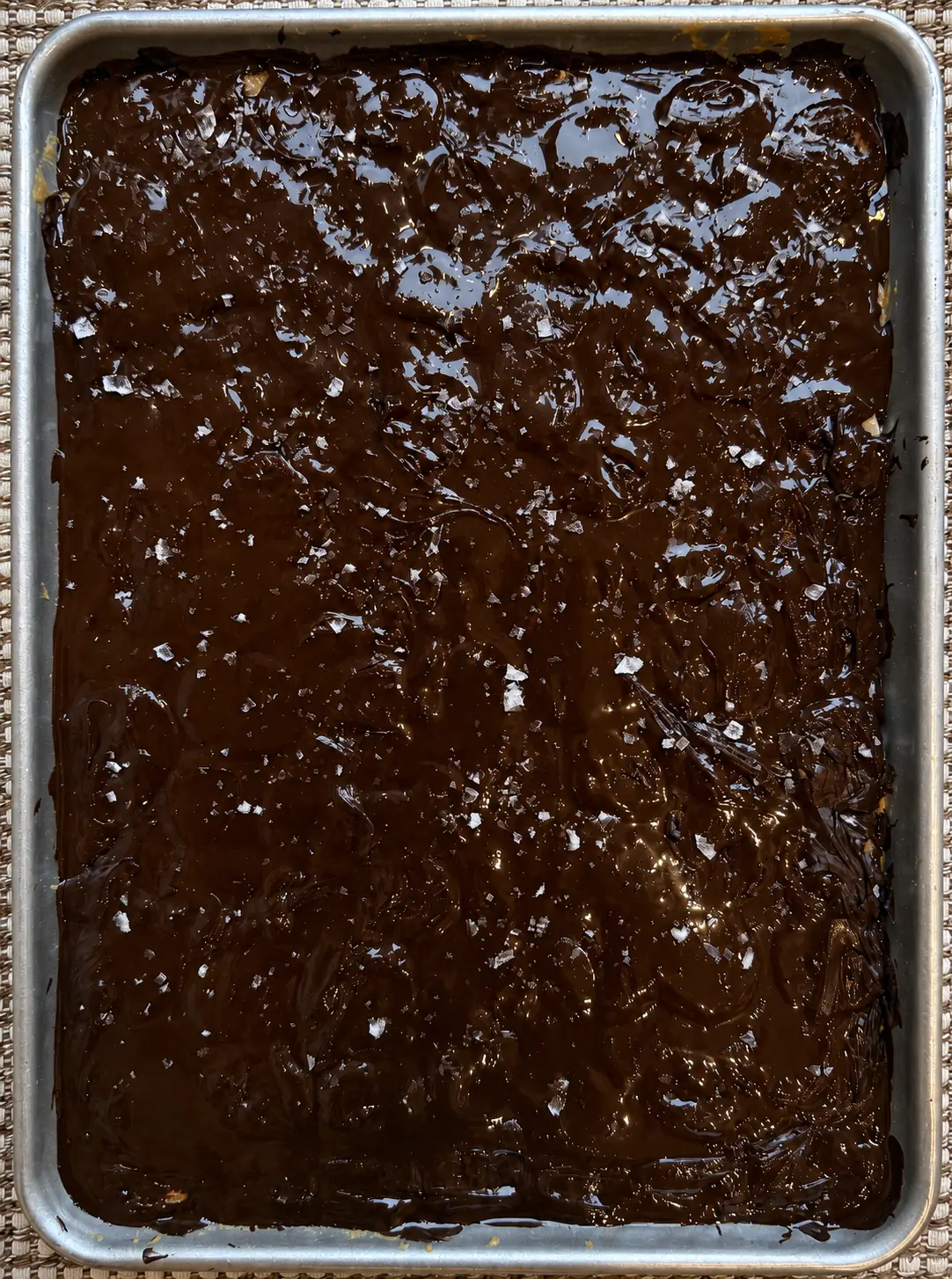 Dark chocolate layer finished with flaky sea salt